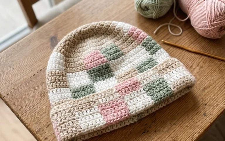 Einfache Checker Beanie: Kostenlose Anleitung für Anfänger