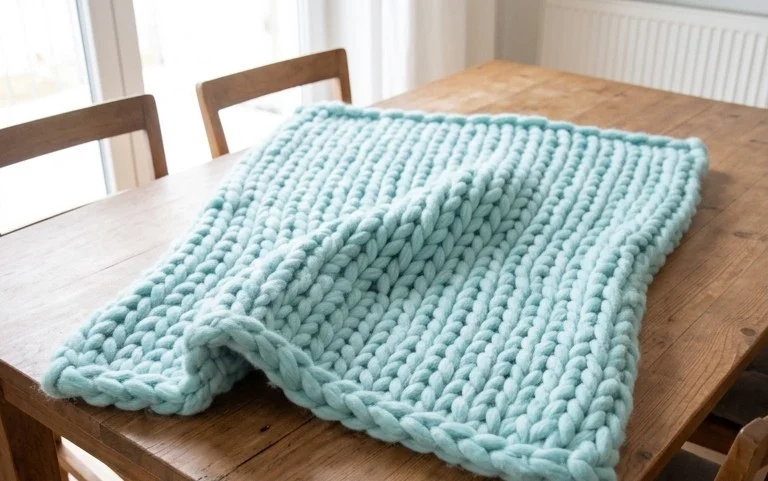 Fingerstricken Decke Anleitung: Chunky Decke in 2 Stunden